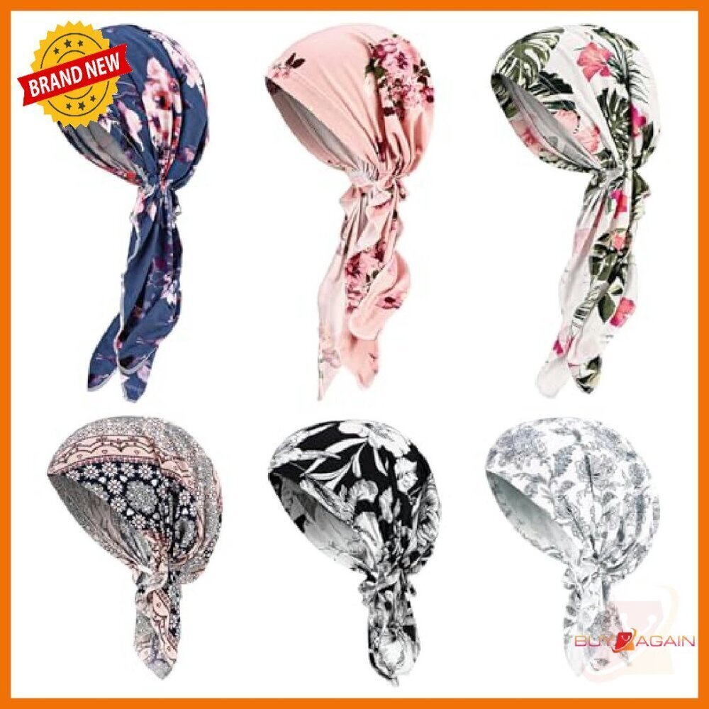 6-Pack Pre-Tied Chemo Headwear Turbans, Stretch Polyester, One Size - Picture 2 of 8
